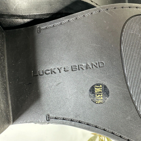 New Lucky Brand Kamany Leather Boot Black Horseshoe Shape Logo Women's 7M NWOB - Picture 9 of 11